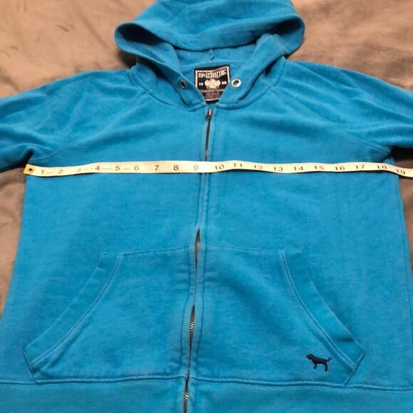 Pink Victoria's Secret Turquoise Blue Hoodie Jacket Size Medium Peace Heart - Picture 5 of 6